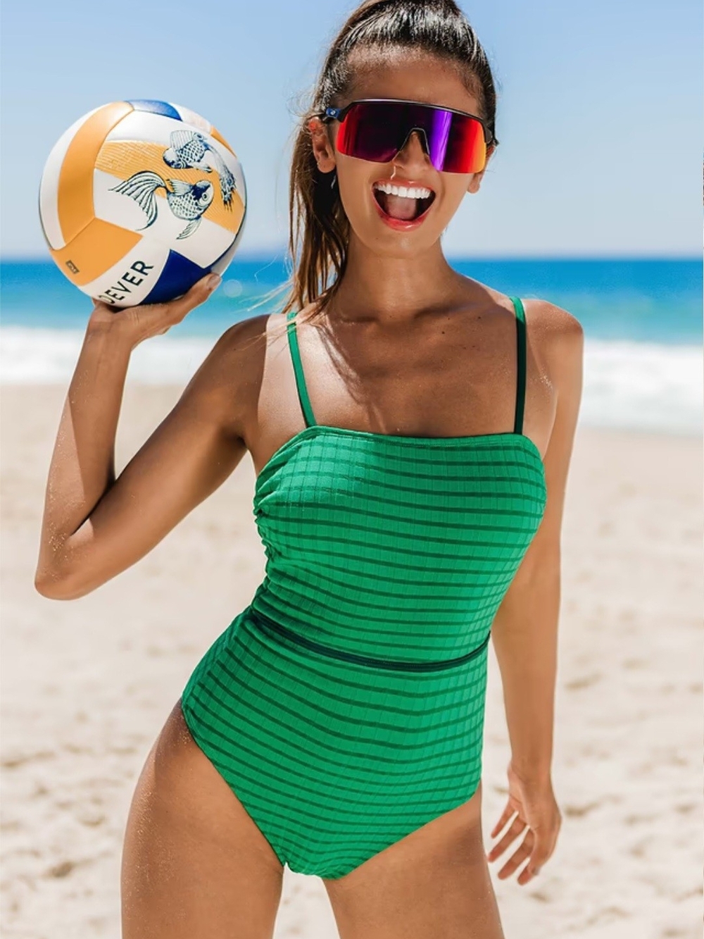Cupshe Green Striped One-Piece Swimsuit